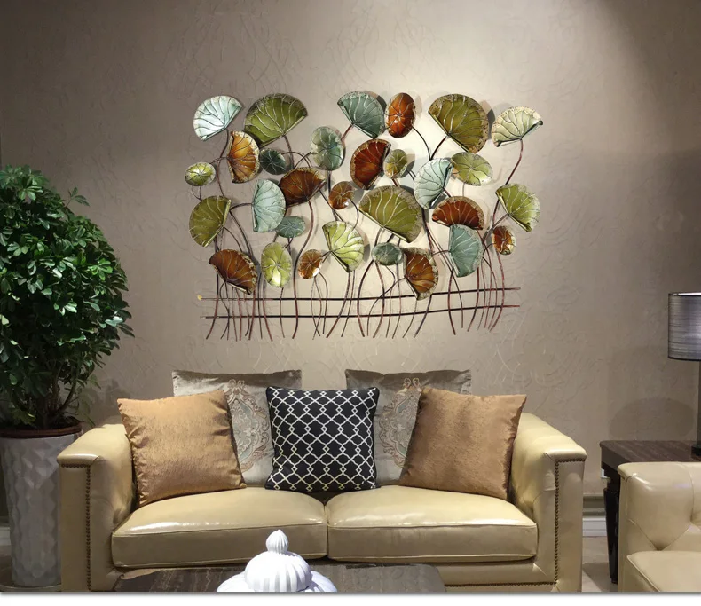 

European Wrought Iron Lotus Leaf Wall Hanging Fake Flowers Ornaments Decoration Crafts Home Livingroom 3D Stereo Wall Murals Art