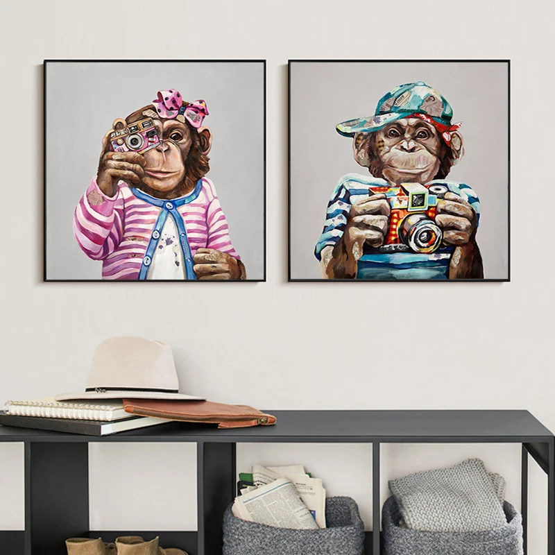 Животная обезьяна масляная живопись холст печать настенное искусство с камерой