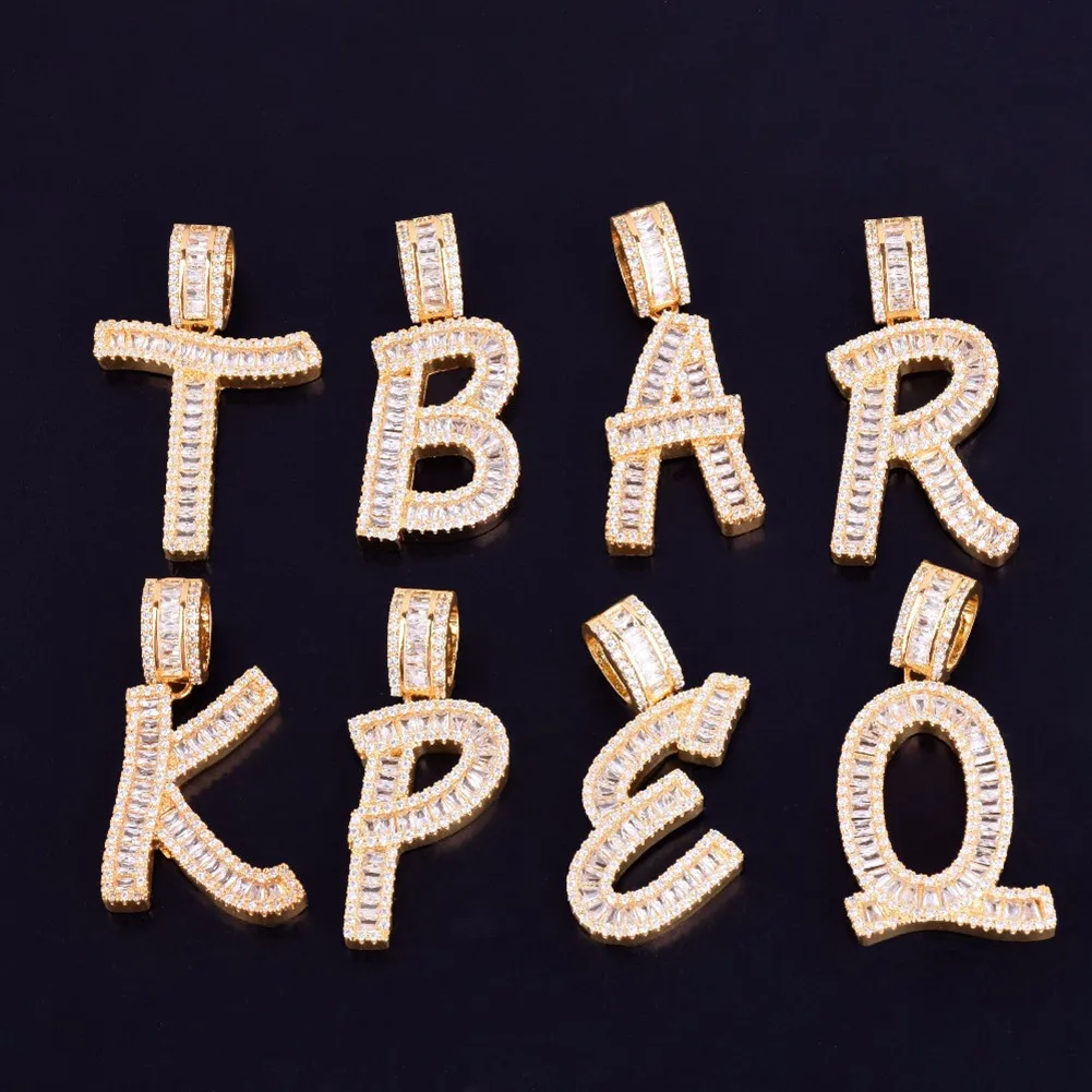 Ледяной багет инициалы буквы кулон для мужчин и женщин хип-хоп золото серебро