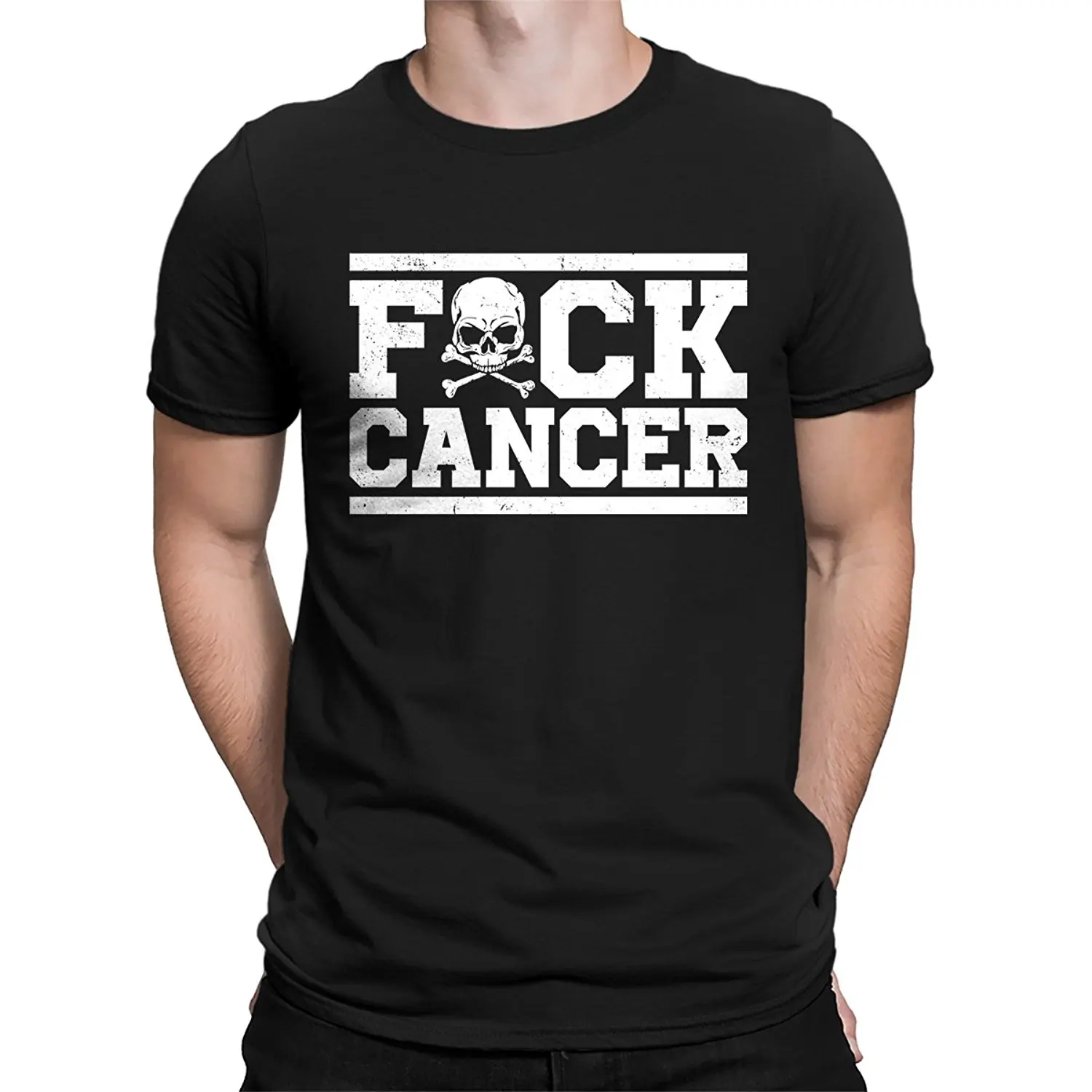 

2019 New Cool Tee Shirt Cancer Skull & Crossbones Men's T-Shirt Fashion Cotton T-shirt