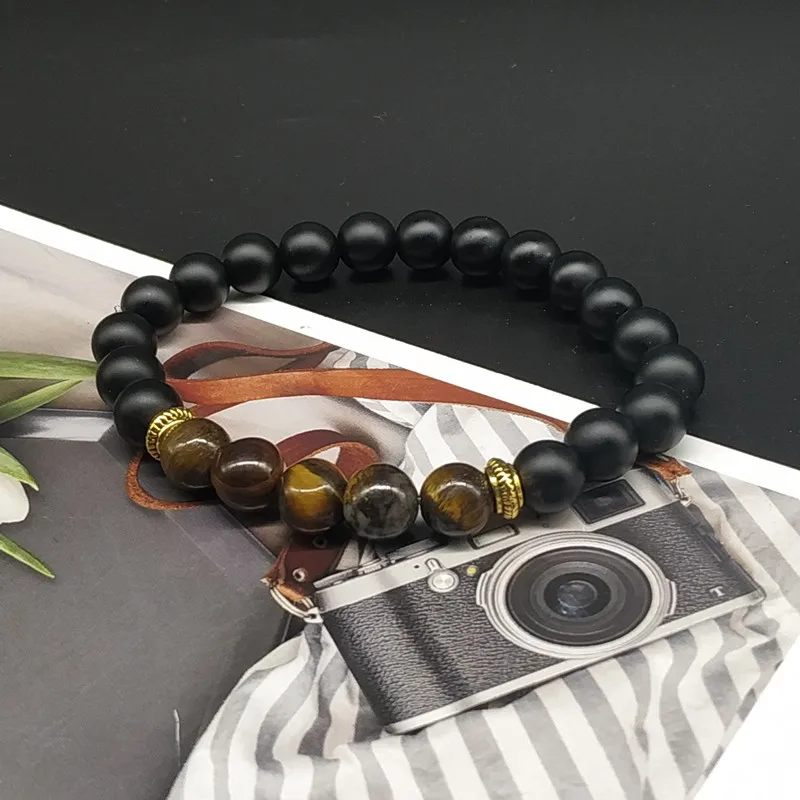 Natural Tiger Eye Stone Bracelets Charm Chakra Balance Beads Men Black Lava Turquoises Strand Bangle Fashion Buddha Jewelry | Украшения и