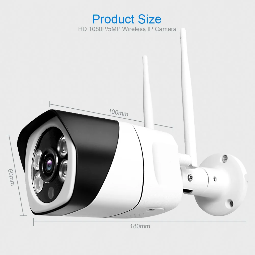HD 5MP Wifi ip-камера ONVIF 1080P Беспроводная Проводная цилиндрическая камера видеонаблюдения наружная двухсторонняя звуковая карта TF слот Max 64G IR 20m P2P iCsee