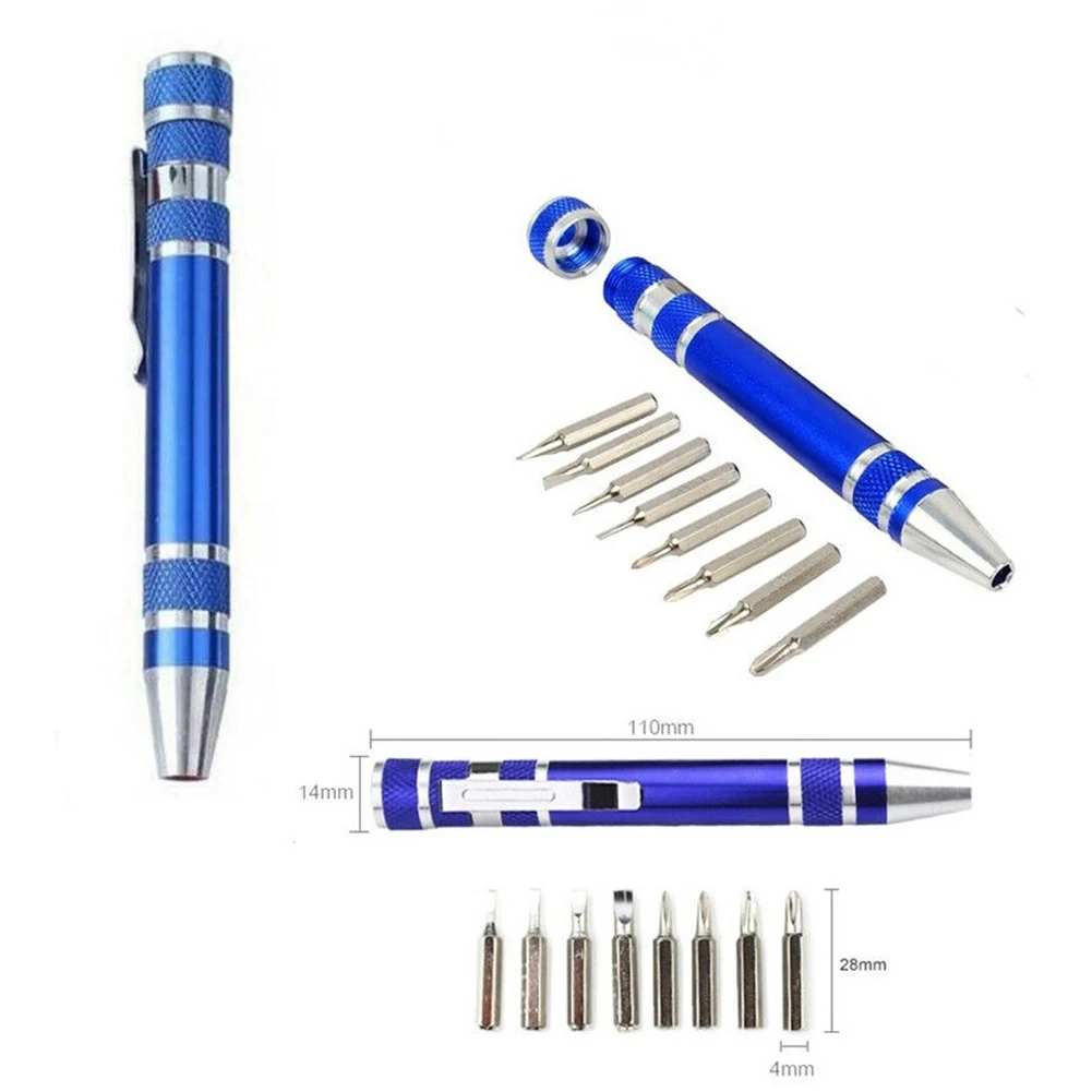 

Multifunction 8 In1 Portable Precision Mini Aluminum Screwdriver Pen Repair Mobile Phone Tool Kit Screw Set Bits