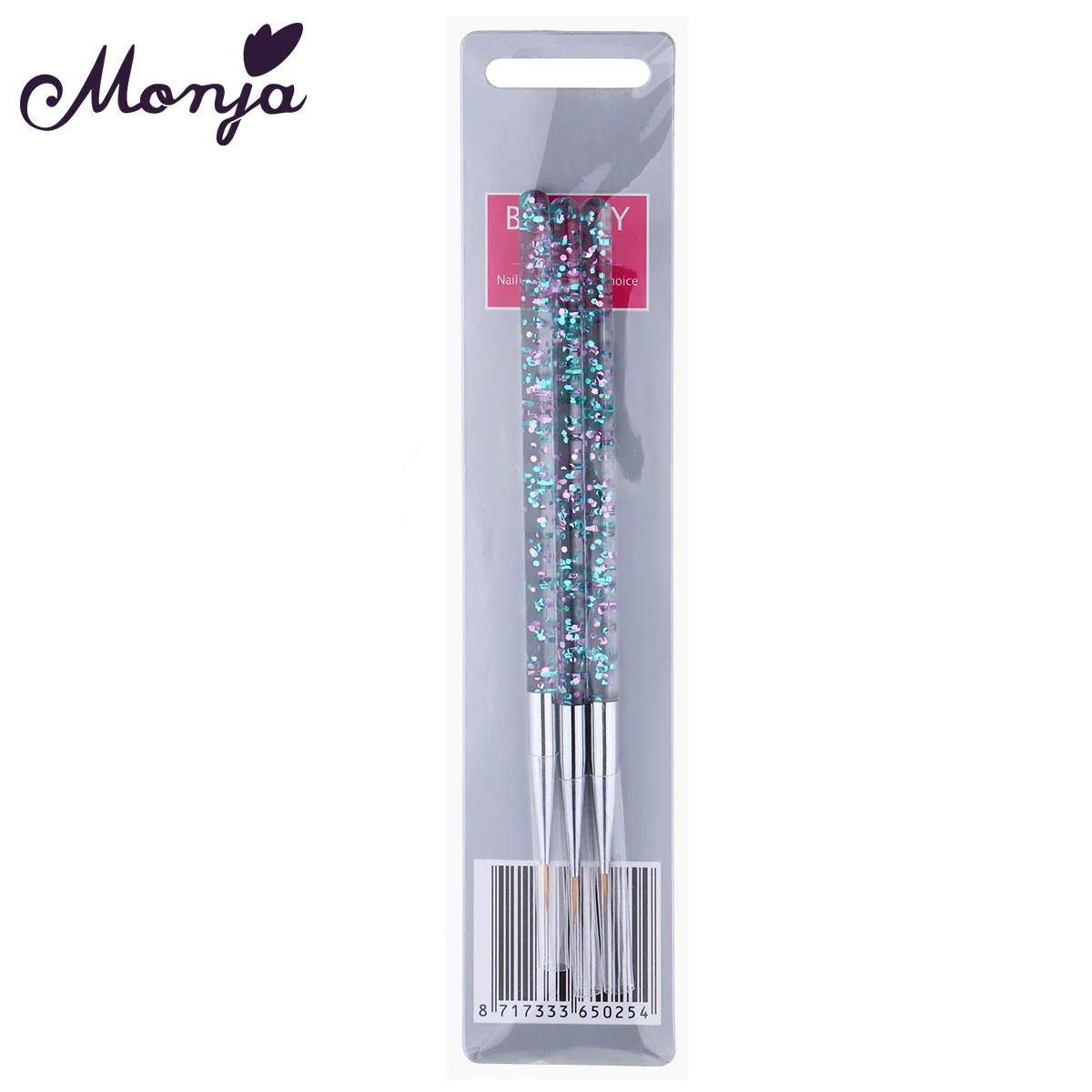 Monja 3 шт./компл. кисть для рисования ногтей с прозрачной ручкой в полоску акриловый