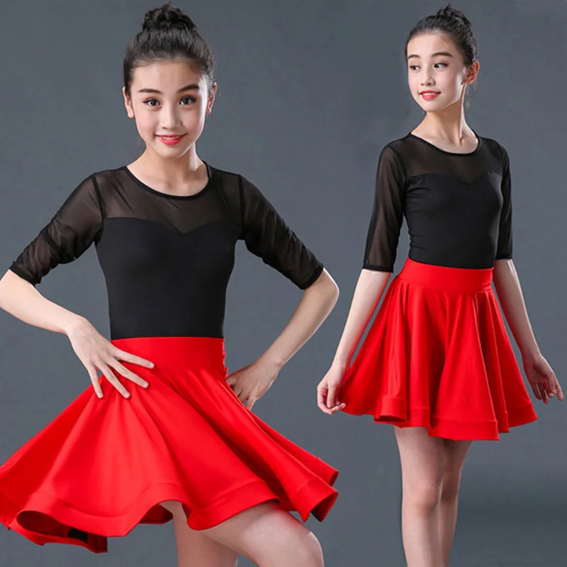

2pcs Suit Girl Latin Dance Dress For Kid Competition Latin Dance Clothes for Girls Middle Sleeve Ballroom Kid Dancing Costumes