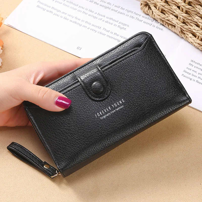 aliwood New Solid Color Leather Women's Wallet Ladies Wristband Clutch Bag Fashion Korean Version Long Zipper Purse Card Holder