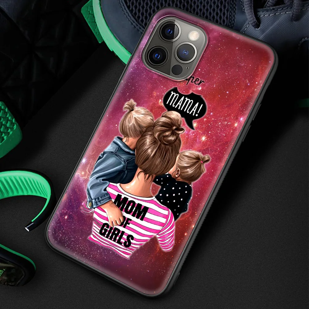 

Brown Hair Baby Mom Girl Silicone Soft Cover for iPhone 12 11 Pro MAX Luxury Phone Case XR X XS MAX 8 7 6 6S Plus Coque Shell