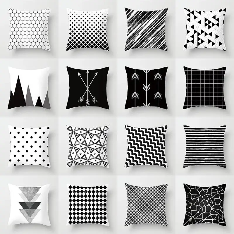 

Наволочка для подушки с геометрическим рисунком, черно-белая, из полиэстера, в полоску, в горошек, треугольная, Геометрическая, художественная подушка