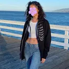 Женская одежда Y2K Стразы, толстовка большого размера на молнии с вырезами, лето 2021, Готическая толстовка, куртка с капюшоном, уличная одежда