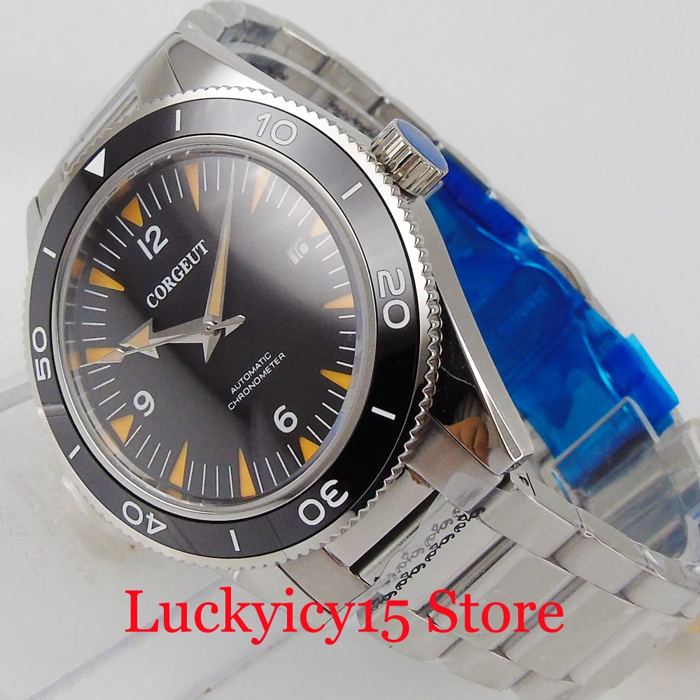 

CORGEUT брендовые черные мужские часы с сапфировым стеклом часы из нержавеющей стали индикатор Даты