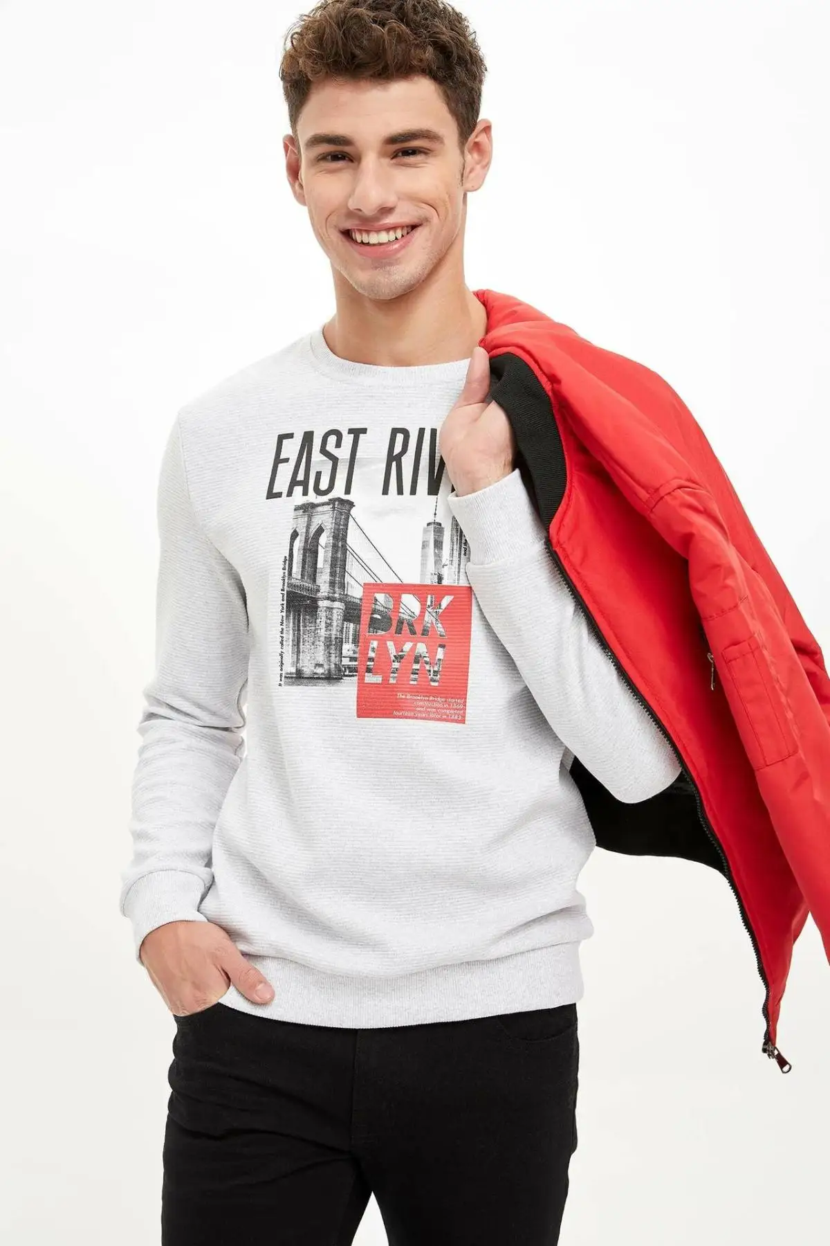 DeFacto мужские Модные свободные хлопковые топы с буквенным принтом Повседневный