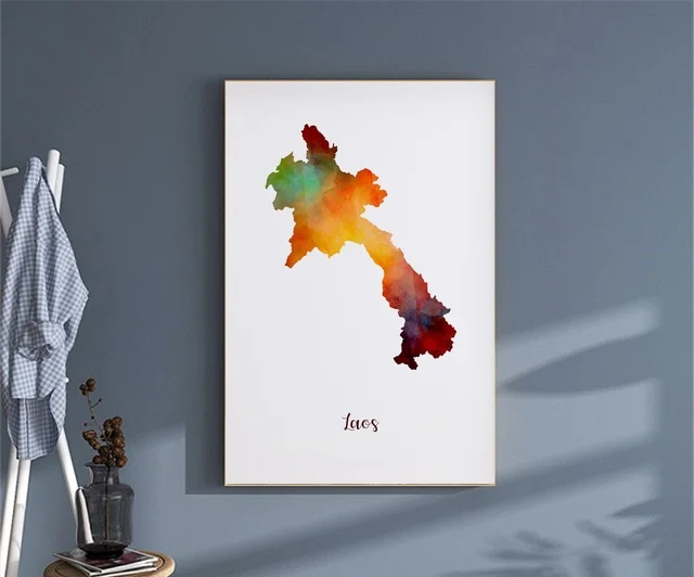 

Laos Map Poster Wall Art Decor Print Gift canvas watercolor poster