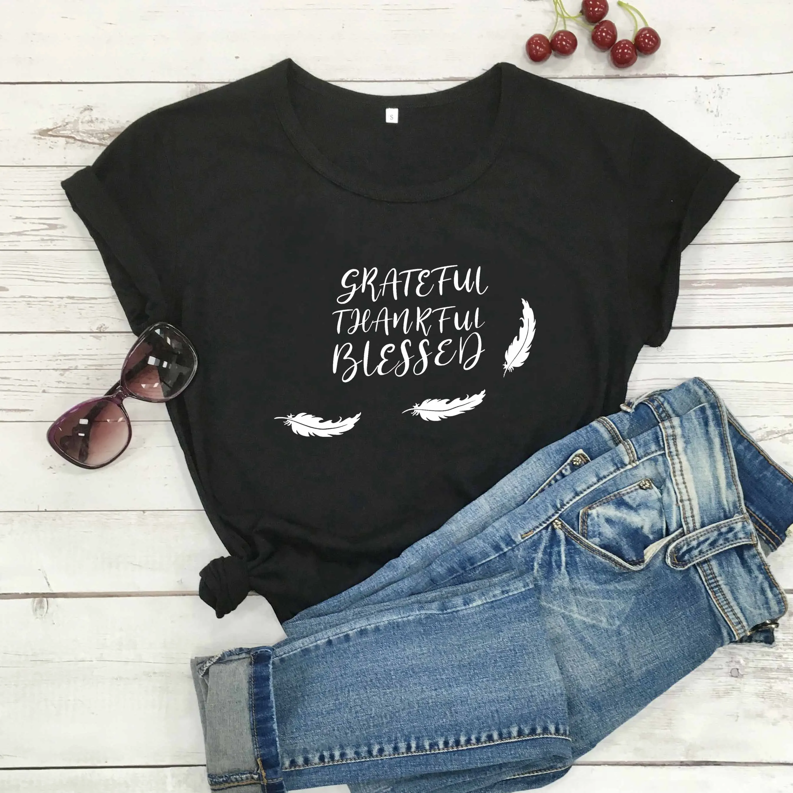 

Thankful blessed Christian Faith Religious Shirt Church cotton casual young hipster tees vintage party slogan quote tee top O018