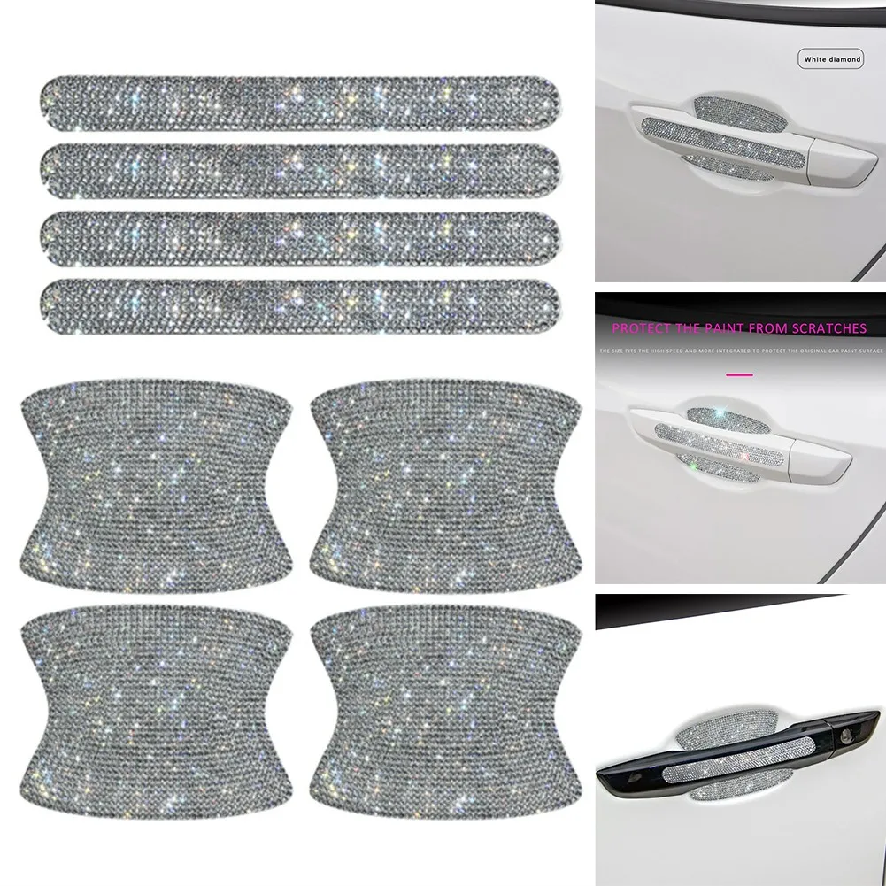 

8PCS Car Door Handle Bling Rhinestones Stickers Universal Auto Door Handl Car Door Handle Anti-scratch Cover Protective Film Pad