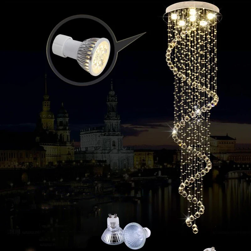 売却 Jmmxiuzモダンな大型階段ロングスパイラルクリスタルシャンデリア照明器具階段用ライトドロップ保留ランプ送料無料