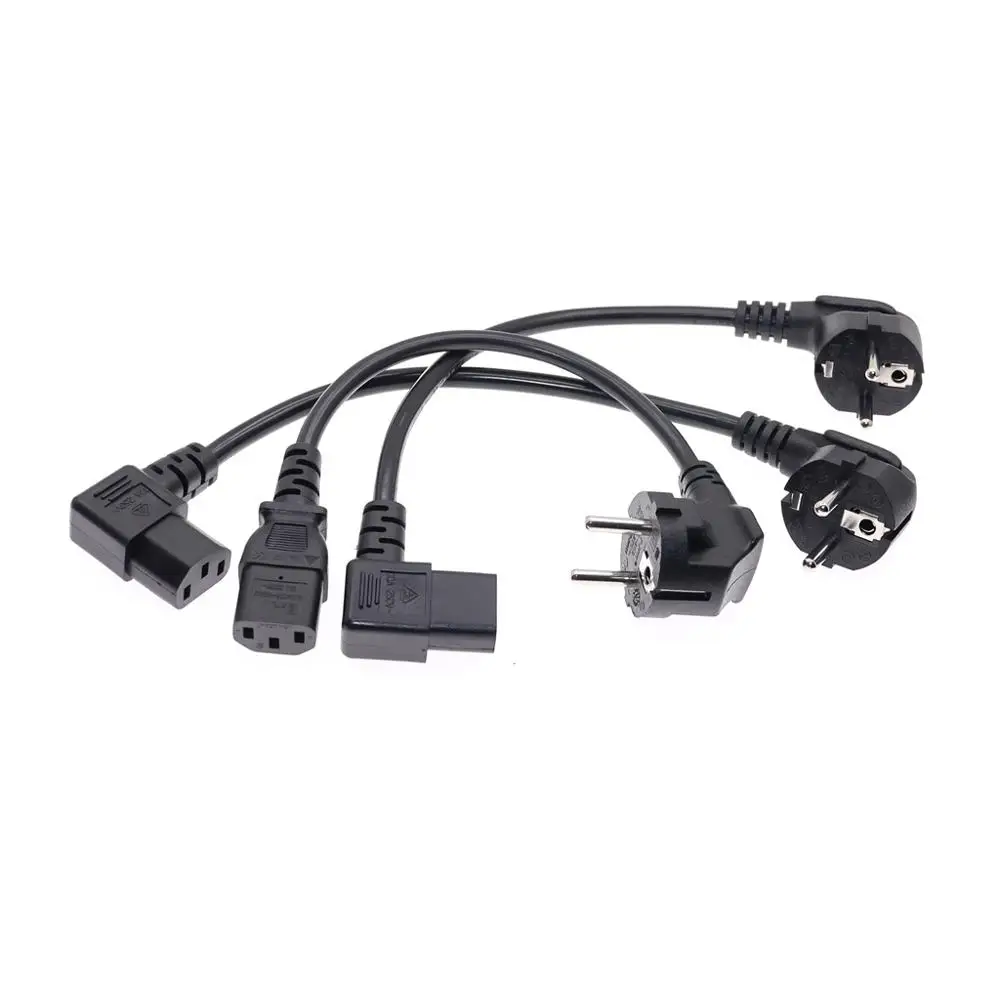 Европейский 2 контактный разъем IEC 3 силовой провод Schuko to C13 под углом 90 градусов AC