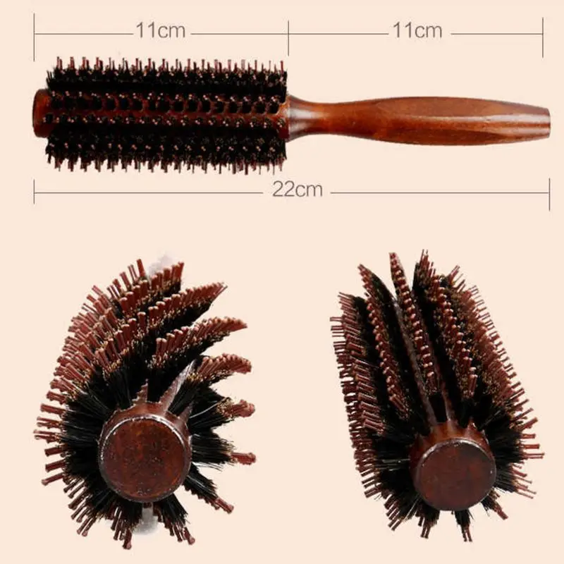 

6 Types Straight Twill Hair Comb Natural Boar Bristle Rolling Brush Round Barrel Blowing Curling DIY Hairdressing Styling Tool
