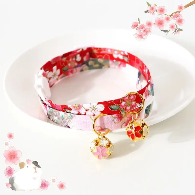 

Cat Collar with Bell Japanese Style Adjustable Pet Flower Hollow Bell Cat Dog Rabbit Collar Puppy Accessories