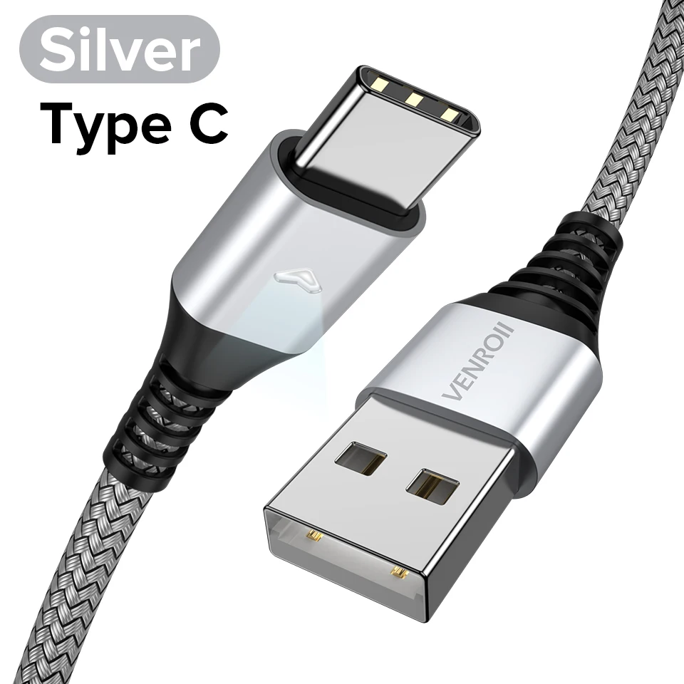 Silver Venroii usb type-C кабель для samsung S10 S9 S8 huawei P30 Pro Быстрая зарядка type-C зарядный кабель usbc для samsung A50 - Цвет: Silver