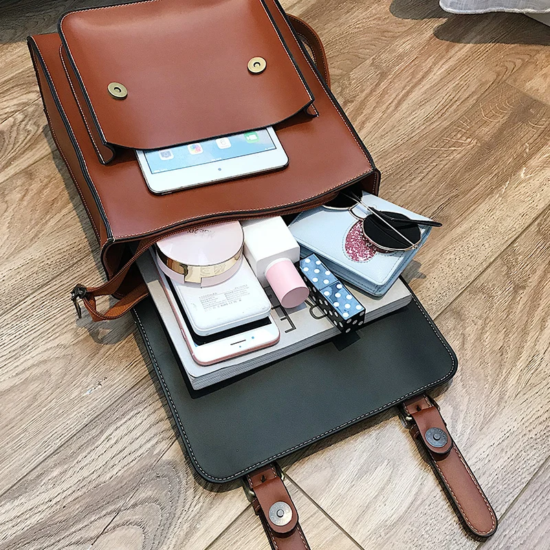 Винтажный женский рюкзак высокого качества кожаная Брендовая женская черная