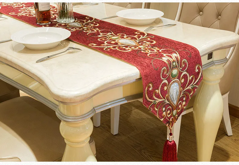 wine red Трехмерный жаккард ремесло настольная дорожка Европейский Стиль Ткань Настольная дорожка современный журнальный столик украшение camino de mesa - Цвет: wine red