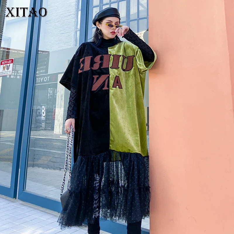 XITAO кружевное платье с оборками и буквенным принтом Новинка 2020 весенний пуловер