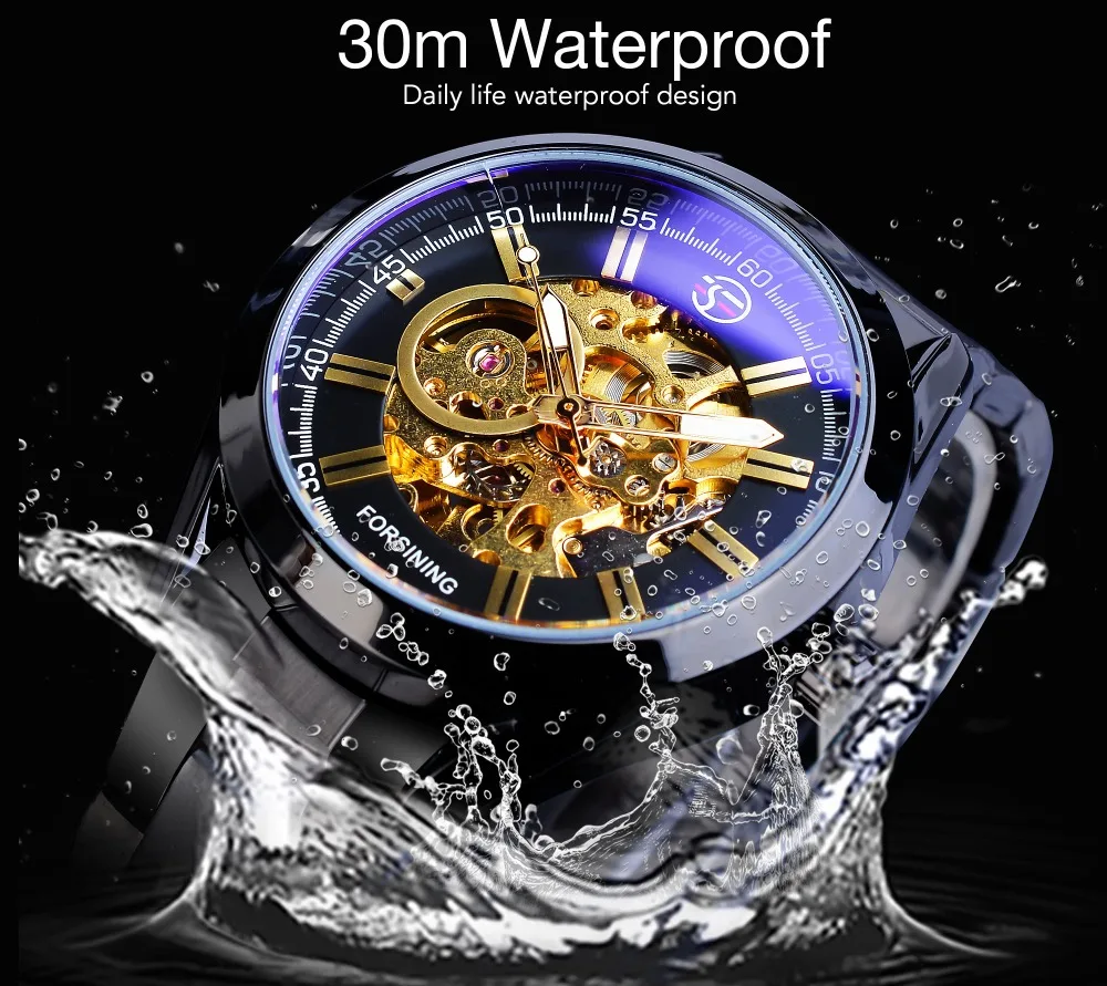 

New forsing Style Men's fashion leisure automatic mechanical watch hollow blue glass waterproof Luminous Luxury brand men'sclock