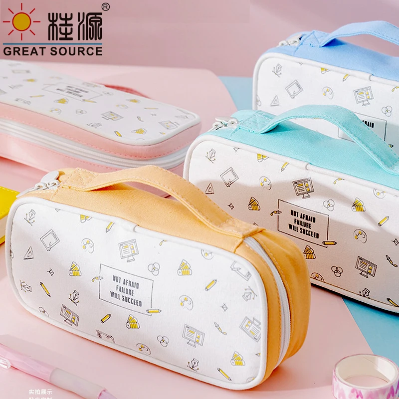 Stationery Pencil Case Two layers Pencil Bag  Stationery Organizer Bag With Handle Cavas Case Big Space Pencil Case(25pcs)