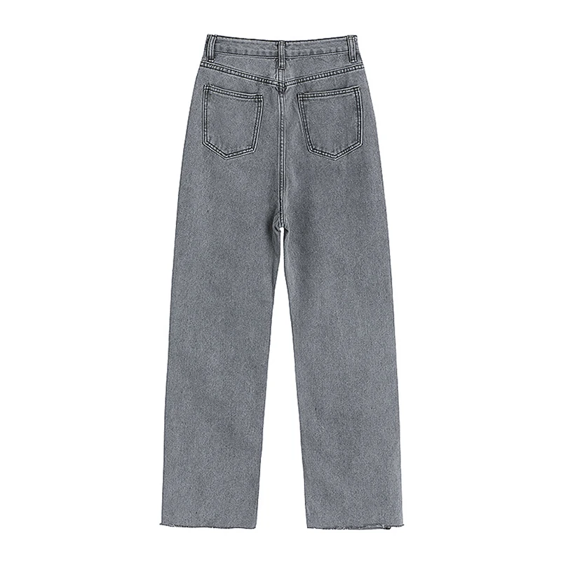 Женские джинсы с высокой талией серые рваные мешковатые широкие брюки в уличном