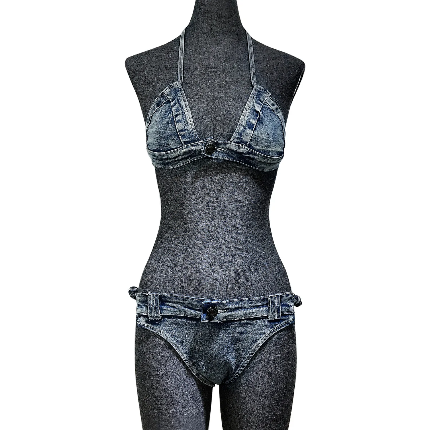

2021 European and American new super sexy denim bikini beach suit split swimsuit hot