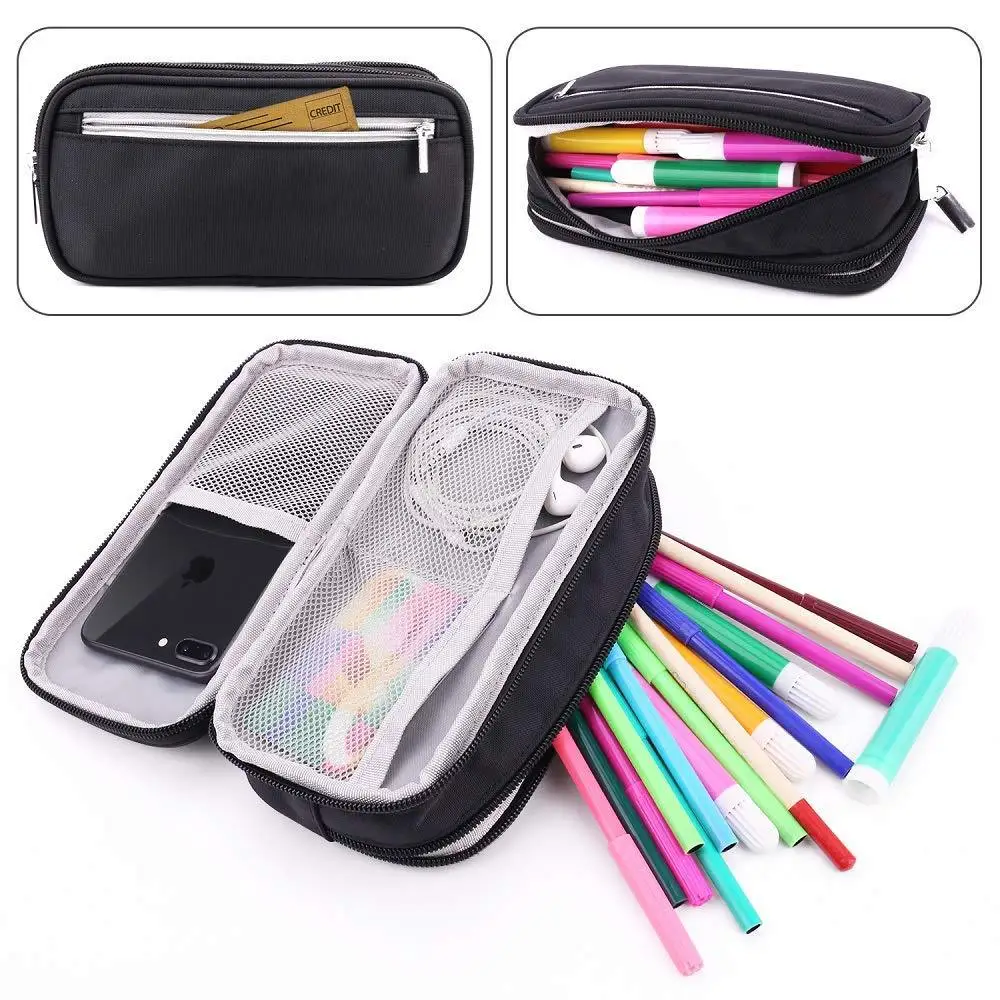 

New Simple Color Large-capacity Pencil Case Zipper Bag Multi- function Flip Pencil Bag School Stationery Supplies Storage Bag