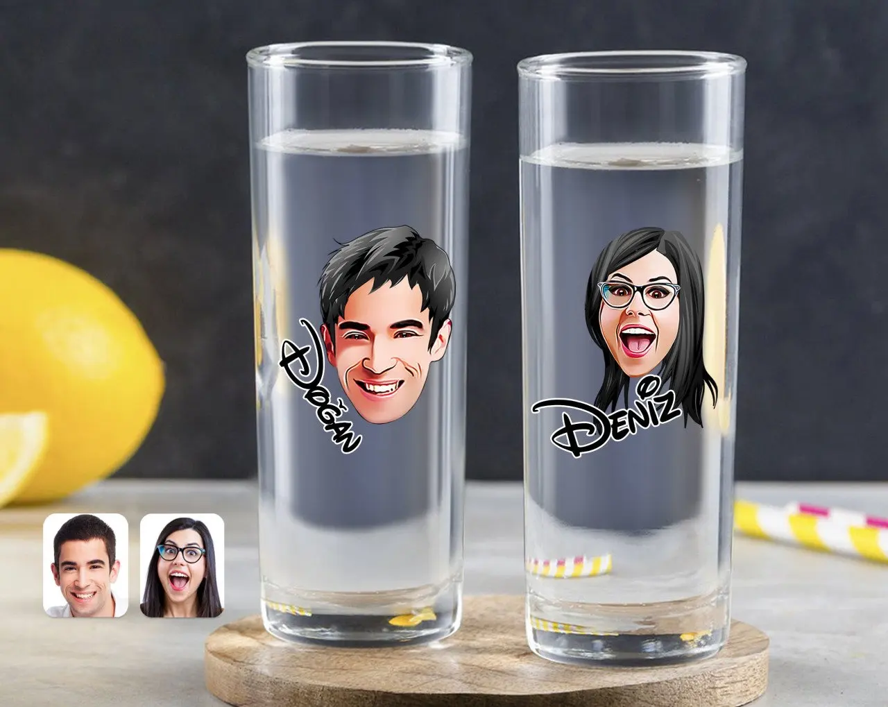 

Personalized Colorful Printed Men and Women Face Caricature Of Dual Vodka Bardağı-2