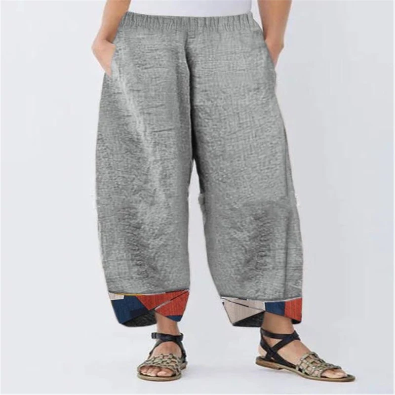 

Women's Printed Splicing Straight-Leg Loose Cotton Linen Casual Women's Trousers For Casual Daily Wear Pants Clothing 2021