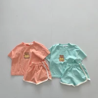 MILANCEL 2021 Summer Baby Suit Cute Bear Tees and Solid Loose Shorts Gitls 2Pcs Korean Casul Infant Sets Cotton Toddler Clothes