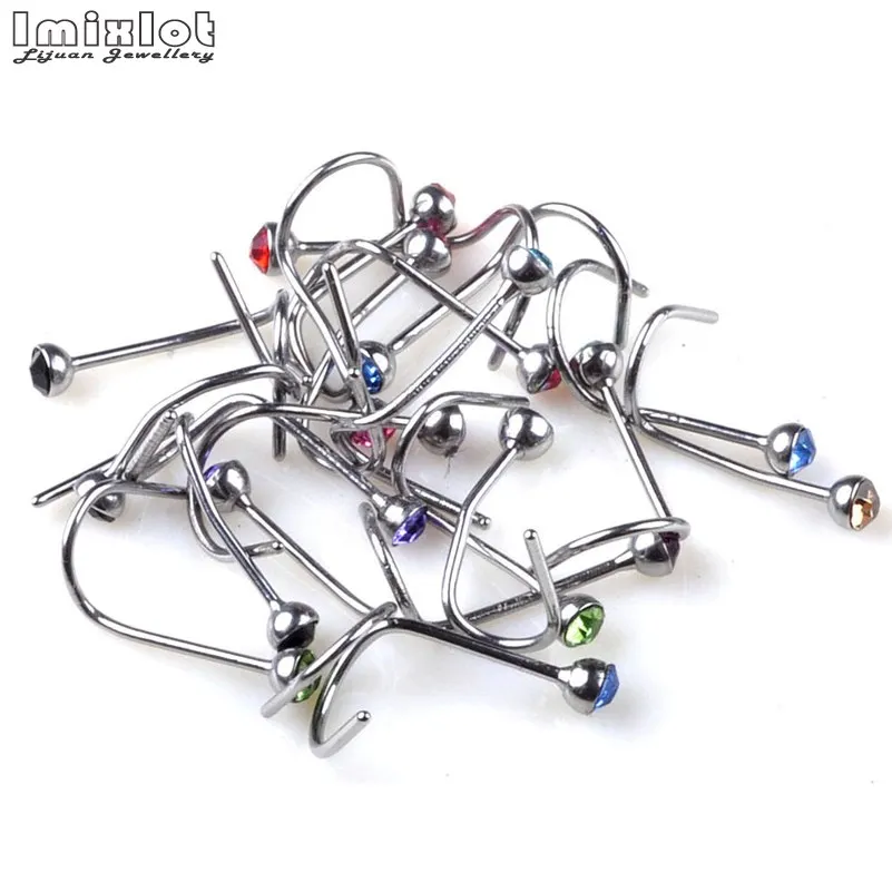 Серьги-гвоздики в нос из нержавеющей стали с кристаллами и стразами 20 шт./лот