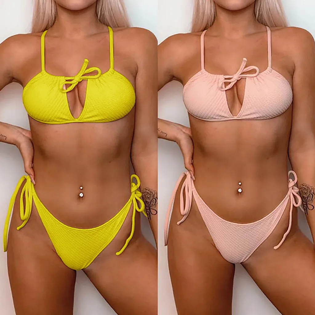 Swimming Suit 2020 Women's Bikini Solid Set Swimsuit Two Piece Filled Bra Swimwear Beachwear Biquini Maillot De Bain Femme | Женская