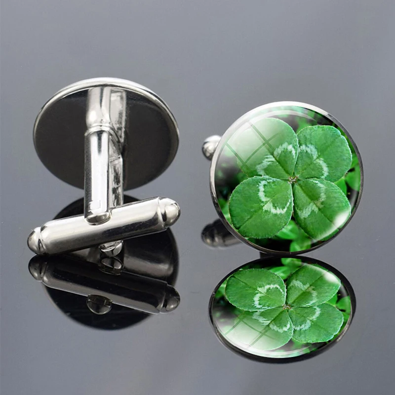 Four Leaf Clover Art Picture Glass Dome Cufflinks Men Romantic Flower Wedding Cuff Link Suit Jewelry | Украшения и аксессуары