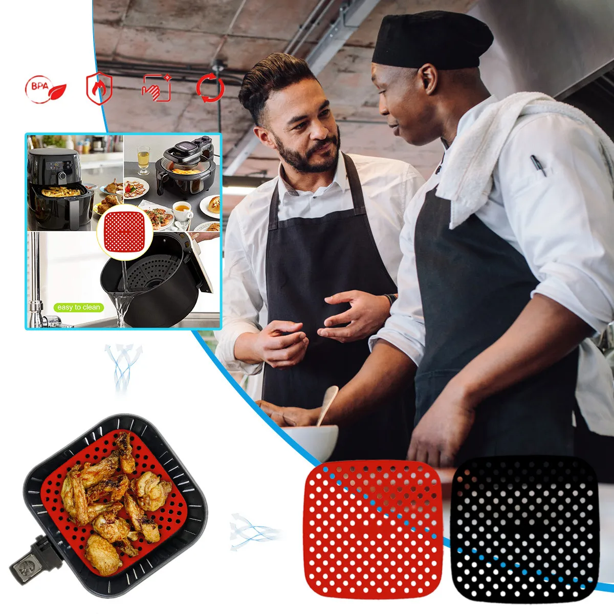 

Air Fryer Lined With Food Grade Silicone Pad Kitchen Accessories Food Steamer Liner Can Be Reused To Prevent Food Sticking Tool