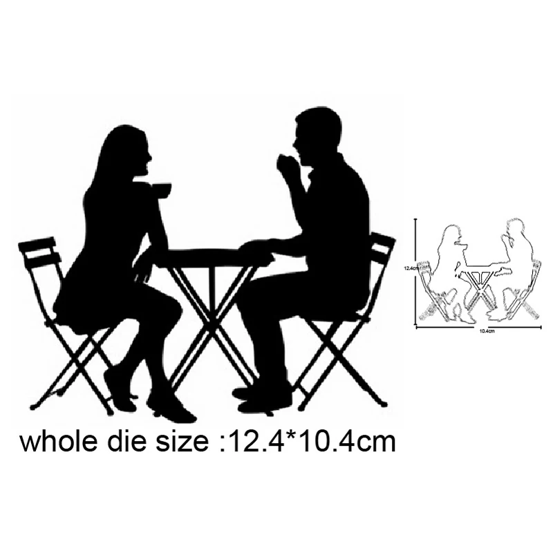

Couple Drinking Coffee Metal Cutting Dies Scrapbooking Stencils DIY Paper Cards Decorative Embossing Die Cut Craft Dies 2020 NEW
