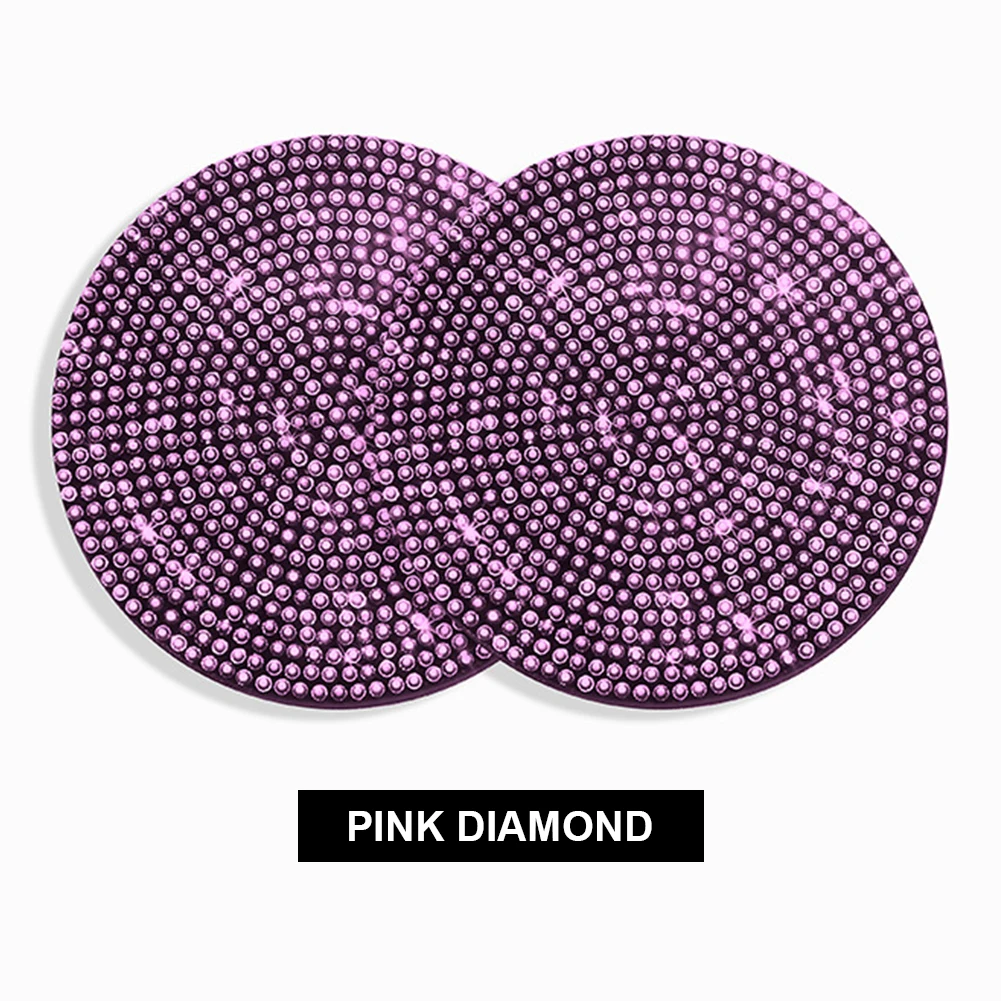 

2PCS Car Cup Holder Pad Non-Slip Bling Kit Crystal Shiny Rhinestones Coaster PVC Bottle Holder Decor Interior Accessories