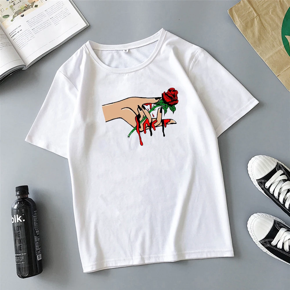 

Aesthetic Cotton T Shirt Women Harajuku Graphic Tees Shirt Femme Sun Flower Butterfly White Women's T-shirt VintageTshirt Sweet