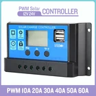 Контроллер заряда солнечной батареи, ШИМ 12В 24В 60A50A30A10A, автоматические контроллеры, ЖК-дисплей, двойной USB, большой ЖК-дисплей, Встроенный микроконтроллер