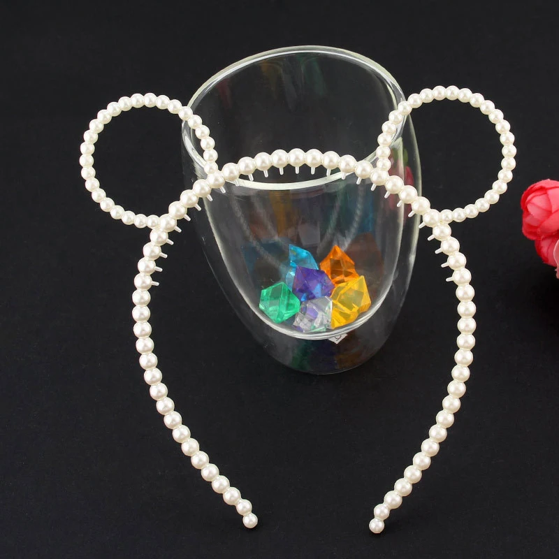 Pearl Bear Ear 12 шт./лот, блестящая повязка на волосы с единорогом, ободок, повязка на голову для женщин и девочек, кошачьи ушки, Русалочка, пластиковая повязка для волос, аксессуары для волос, горячая распродажа - Цвет: Pearl Bear Ear