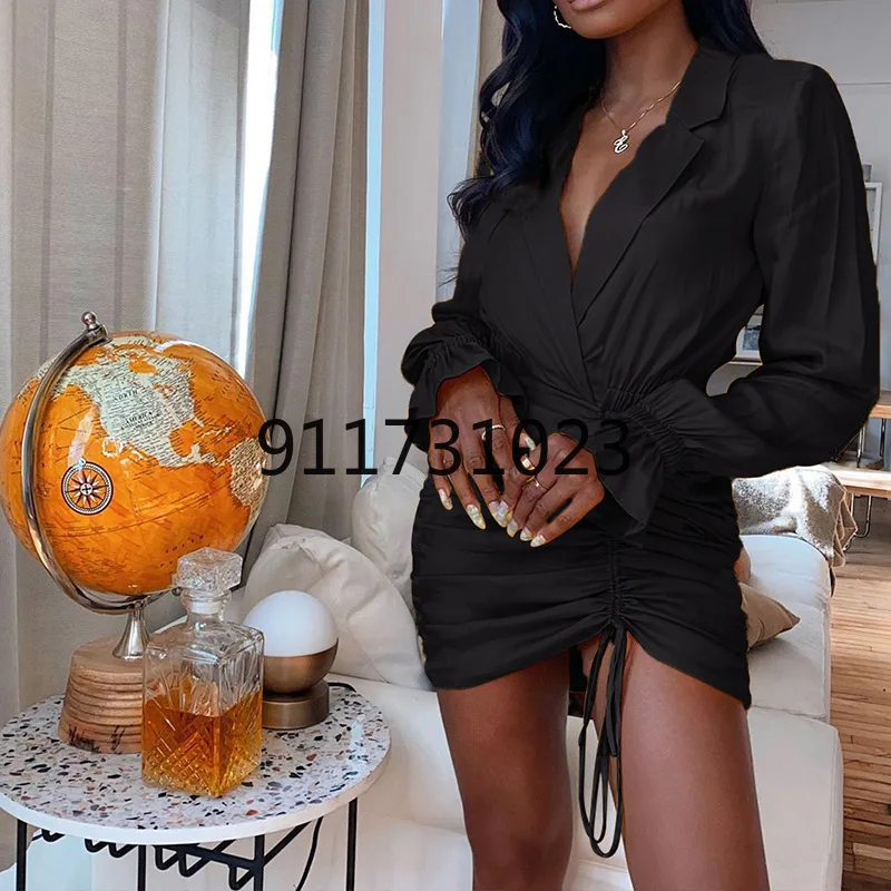 Платье-мини женское Плиссированное на шнуровке с длинным рукавом | Тематическая