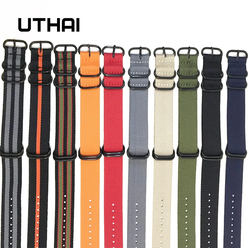 Утай П31 Нейлоновые ремешки 18 мм 20 мм 22 мм 24 мм ремешок для часов из нейлона с пятикольцевой черной пряжкой из стали с толстым полотном.
