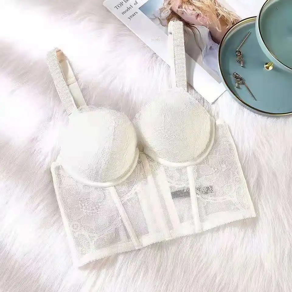 

NEW Rhinestone Bikini Thong Lace Bra Sexy Lingerie Breathable Wireless Bralette Top Seamless Push Up Bra Underwear Women Secret