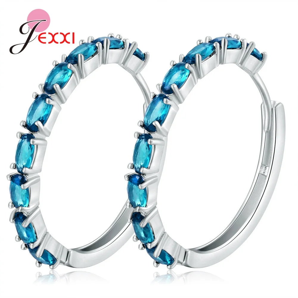 

Cute Geometric 925 Sterling Silver Zircon Hoop Earring For Women Oval Shape Korean Cubic Zirconia Jewelry