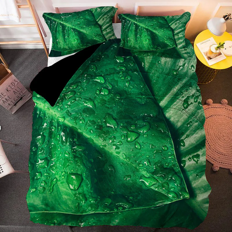 Зеленый набор пододеяльников Стёганое одеяло крышка с Наволочки принтом чехол