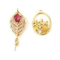 copper micro pave pendant connector bail pin cap gold color rhinestone charms diy making necklace earrings women party jewelry