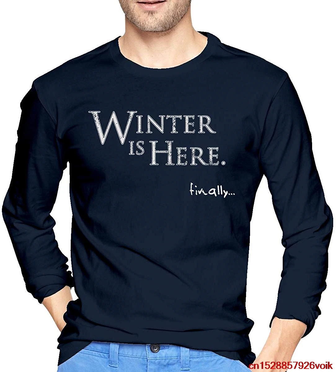 FGHFG Winter is Here вдохновленные мужские футболки с круглым воротником темно синие